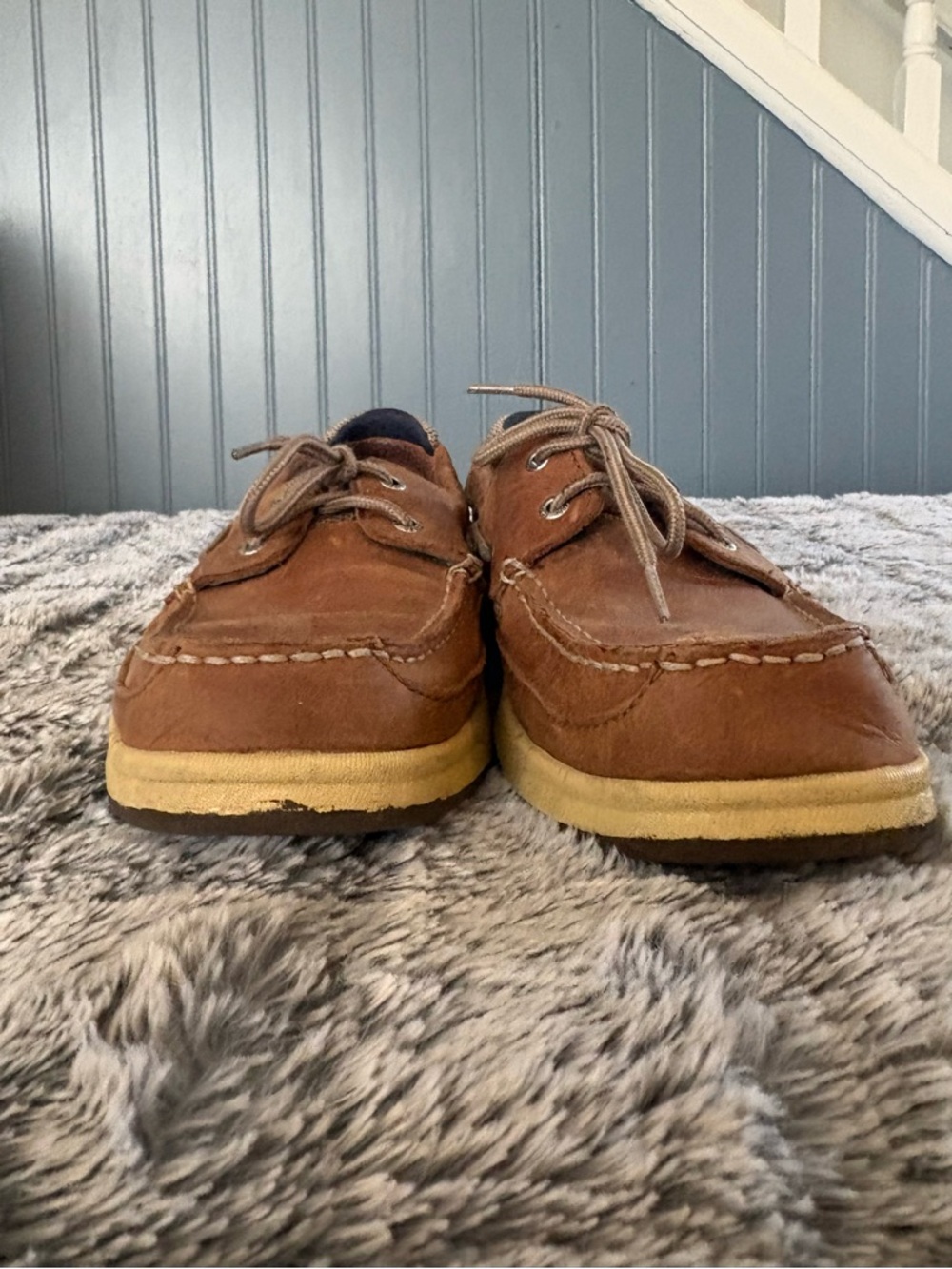 Sperry Men's Tan Brown Leather Boat Shoes with Cream Yellow Sole